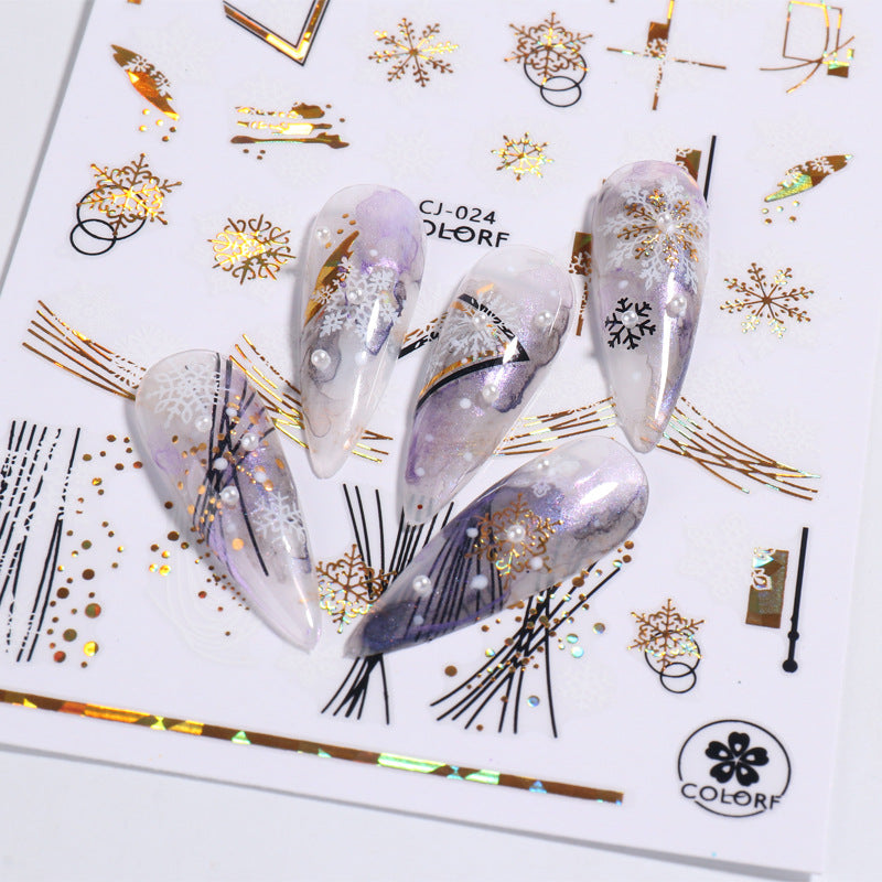 Wholesale 3pcs/pack Christmas nail art gold hot stamping laser stickers adhesive nail stickers